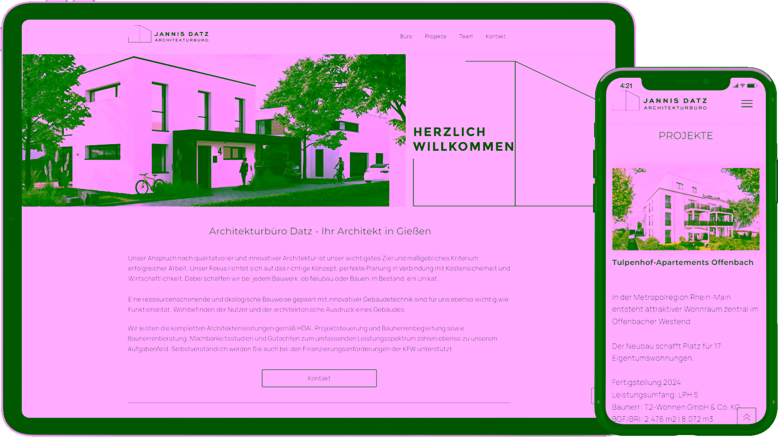 Webdesign Referenz Projekt Architekturbüro Datz auf PC und Smartphone