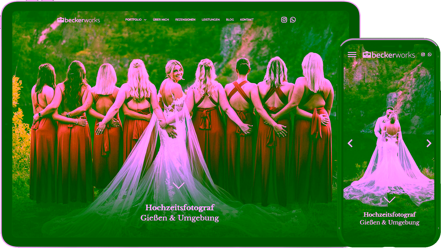 Webdesign Referenz Projekt Hochzeitsfotograf Beckerworks auf PC und Smartphone